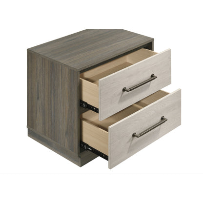 Grey Oak 2 Drawer Nightstand with Storage, Modern Bedside Table with Metal Handles