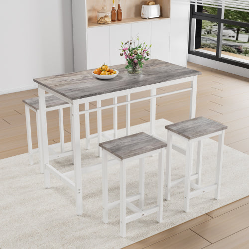 5-Piece White Oak Bar Table Set, Metal & MDF Structure with 4 Stools