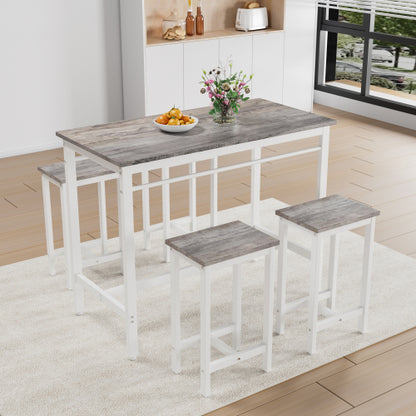 5-Piece White Oak Bar Table Set, Metal & MDF Structure with 4 Stools
