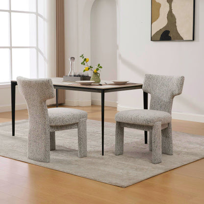 Curved Back Chenille Dining Chairs with Rubberwood Legs, Set of 2, White/Black