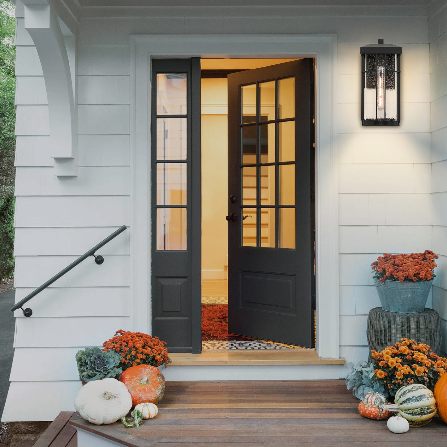 " 1-Light Matte Black Metal not Motion Sensing Outdoor Hardwired Wall Sconce with No Bulbs Included"