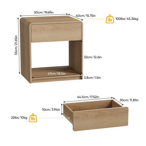 Set of 2 Mid Century Modern Nightstands with Drawer and Open Shelf
