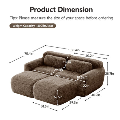 80 inch  Chocolate Plush Boneless Modular Sofa with Chaise,32D Sponge,No Assembly