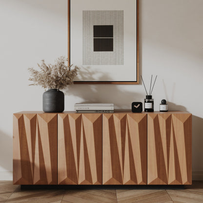 Walnut Mid Century Sideboard with 3D Geometric Doors
