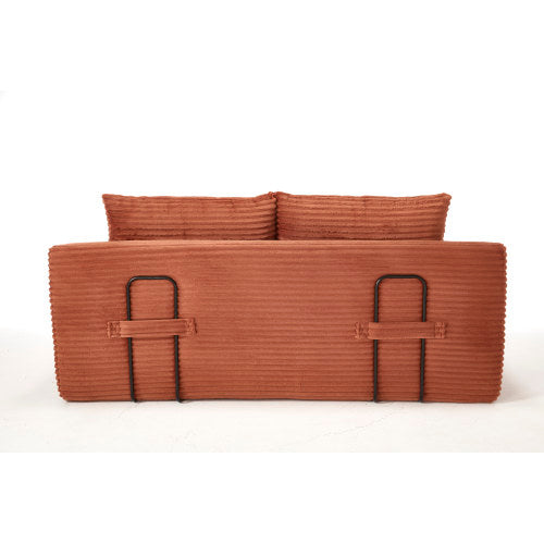 Orange Memory-Foam Convertible Loveseat Sofa-Bed Steel-Frame Corduroy No-Assembly Couch for Small Spaces