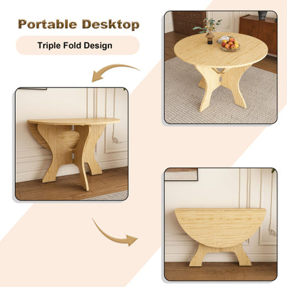 43 in Folding Dining Table for Small Spaces, MDF Table with Wild Oak Veneer, Space Saving Foldable Kitchen Table for Indoor and Outdoor Use