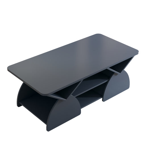 47.24 Inch Rectangular Storage Coffee Table with Rounded Corners, Blue