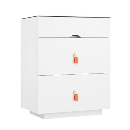 3-Drawer 30'' Nightstand with  LED Light, Modern Nightstand with 3 Storage Drawers, Bedside Table with Glass Top Jewelry Storage and Faux Leather Handles for Bedroom, Livingroom, Cloakroom, White