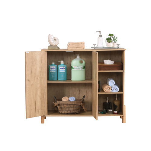 Mid Century Rattan Storage Cabinet with Open Shelves