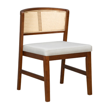 Rattan Dining Chairs Set of 2, Upholstered Kitchen Side Chairs with Curved Cane Back & Rubber Wood Frame