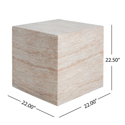 Outdoor/Indoor Square Travertine Lightweight Concrete Side Table