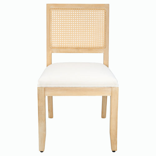 2-Piece Farmhouse Rattan Dining Chairs, Mid-Century Cane Low Back Chairs, Natural Solid Wood Frame & Breathable Linen Upholstery, Beige