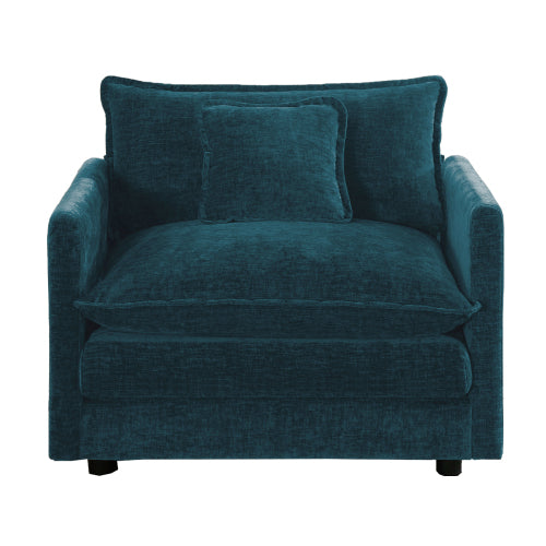 Blue Chenille Deep-Seat Single Reading Armchair with 1 Throw Pillow