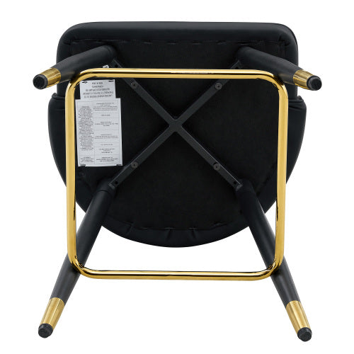 Set of 2 Black PU Leather Bar Stools: 37.7inch High, 25inch Seat Height, Gold Accent Footrest, Ideal for Kitchen Island, Home Bar & Dining Area, Available in Light Gray, White & Dark Gray Splicing Colors.
