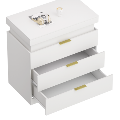 Nightstand with Charging Station and LED Lights,Night Stand with Sliding Top for Bedroom,Bedside Table with Drawers,Modern End Side Table,White.28.8''W x 17''D x 30.5''H.