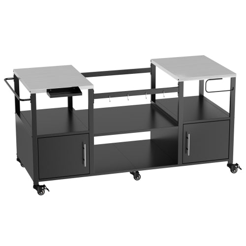 Outdoor Grill Table for Big Green Egg Style BBQ, Metal Grill Cart with Storage Box, Compatible with up to Large Green Egg, Kamado Joe Jr