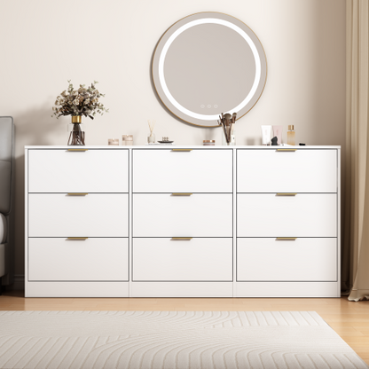 White 9 Drawer Dresser, 63" Large Deep Chest of Drawers, Wooden Dresser Storage Cabinet with 9 Drawers for Bedroom, Long Dressers for Living Room, Hallway