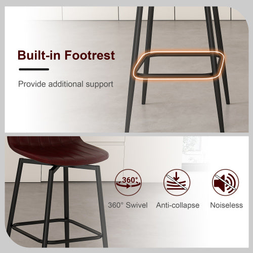 Modern Bar Stools with Swivel Mechanism, PU Padded Seats with Back Support & Metal Legs ¨C Ideal for Kitchen Islands, Home Bars, Commercial Bars, Dark Brown(Set of 2)