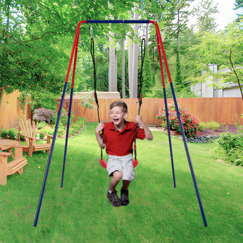 XNS067B green and blue interesting 2 in 1 baby swing mental plastic safe swing set 110lbs for outdoor playground for age 3+