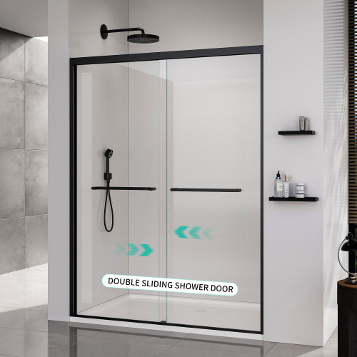 56-60*72 INCH Frame Double Sliding soft-close Shower Doors, Bathroom Sliding Shower Door, (6mm) Thick SGCC Tempered Glass Door For Bathroom Door ,Matte Black