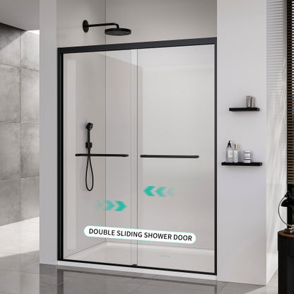 56-60*72 INCH Frame Double Sliding soft-close Shower Doors, Bathroom Sliding Shower Door, (6mm) Thick SGCC Tempered Glass Door For Bathroom Door ,Matte Black