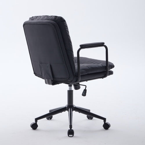 Office Chair,Mid Back Home Office Desk Task Chair with Wheels and Arms Ergonomic PU Leather Computer Rolling Swivel Chair with Padded Armrest,The back of the chair can recline 40¡ã (Black),SW1741BK