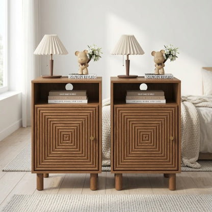 2-Pack Brown Nightstand with Charging Station & Wood Legs