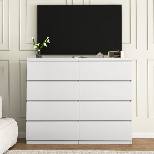 8 Drawers Dresser for Bedroom, Wood Bedroom Dresser Modern Drawer Chest, 8 Chest of Drawer, Tall Dresser for Closet, Dressers Organizer for Living Room, Closet, White