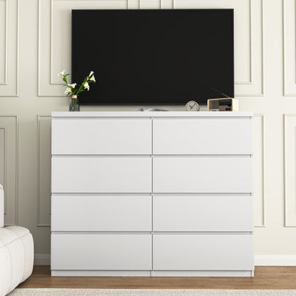 8 Drawers Dresser for Bedroom, Wood Bedroom Dresser Modern Drawer Chest, 8 Chest of Drawer, Tall Dresser for Closet, Dressers Organizer for Living Room, Closet, White