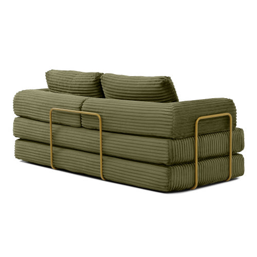 Green Corduroy 3in1 Folding Boneless Floor SofaBed with Pillows