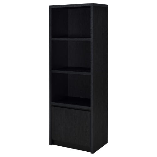 Black 3-Tier Vertical Media Tower Storage Pier with Bottom Cabinet