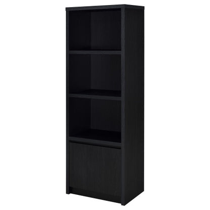 Black 3-Tier Vertical Media Tower Storage Pier with Bottom Cabinet