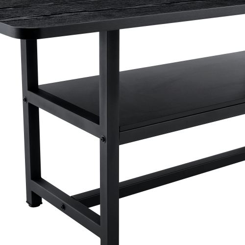 71-Inch Black Wood Grain Dining Table with Storage Shelf