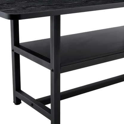 71-Inch Black Wood Grain Dining Table with Storage Shelf