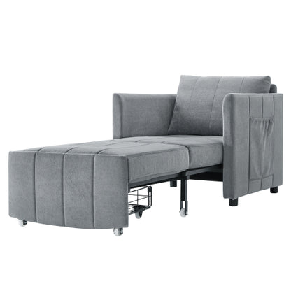 Grey 31.5 inch  Pull-Out Convertible Sofa Bed, 5-Position Backrest, Side Pockets & Storage Basket