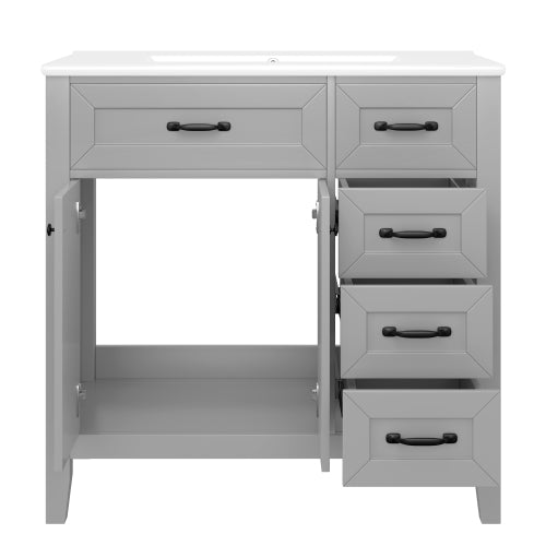 36" Bathroom Vanity with Sink Combo, Gray Bathroom Cabinet with Drawers, Solid Frame and MDF Board (Old Sku:JL000007AAE)