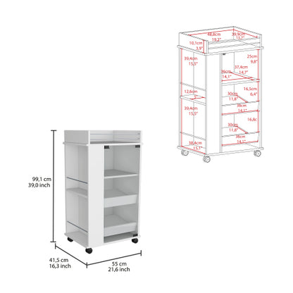 Bar Cart with Casters, Glass Door and 2-Side Shelf