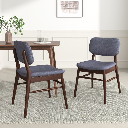 Set of 2 Mid-Century Upholstered Dining Chairs, Rubberwood Frame, Walnut and Charcoal