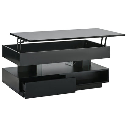 39.3inch  Lift Top Coffee Table with LED Lights, Black