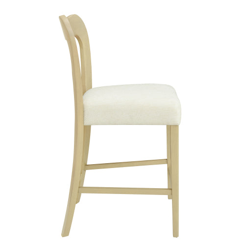 Rubberwood Counter Stools with Upholstered Seats, Set of 2, Beige/Natural Ash