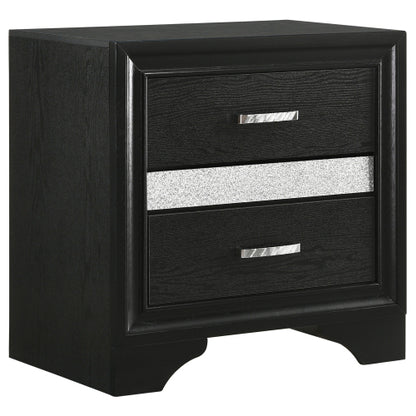 Black 2 Drawer Nightstand with Hidden Jewelry Tray, Modern Bedside Table with Crystal Handle, Storage Cabinet