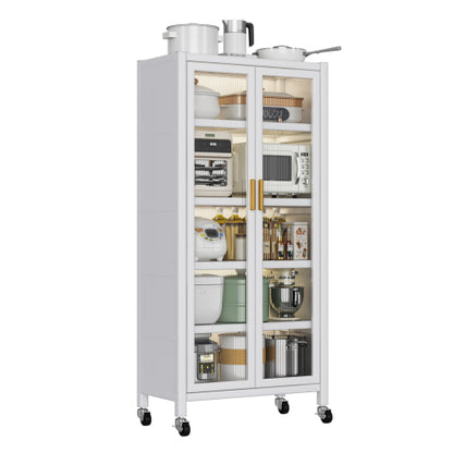 White Floor Standing Multi-layer Kitchen Microwave Storage Cabinet
