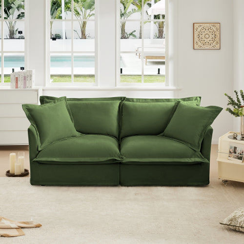 Green Slipcovered Chenille Deep-Seat 2-Seat Sofa,Removable Cover