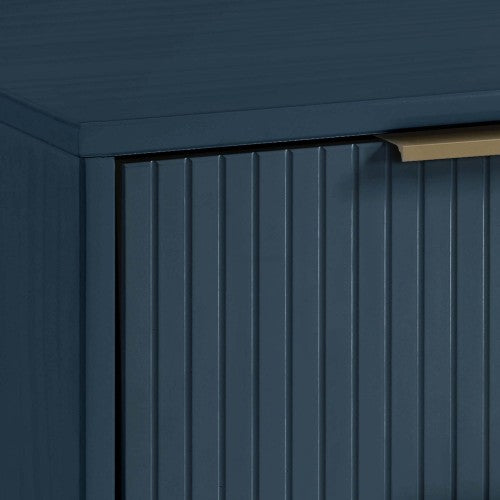 Midnight Blue Ribbed Solid Wood Nightstand