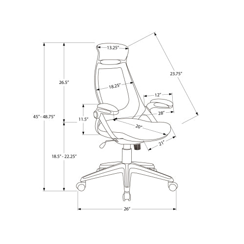 Office Chair, Adjustable Height, Swivel, Ergonomic, Armrests, Computer Desk, Work, Black Leather Look, Black Metal, Contemporary, Modern