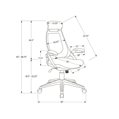 Office Chair, Adjustable Height, Swivel, Ergonomic, Armrests, Computer Desk, Work, Black Leather Look, Black Metal, Contemporary, Modern