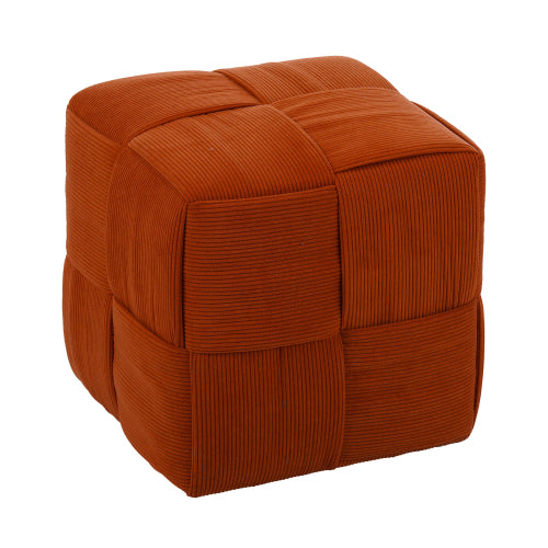 Brown Corduroy Ottoman Footstool with Square Woven Design