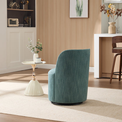 Set Of 1 Upholstered Kitchen & Dining Room Barrel Chair, Mid Century Modern Round Linen Dining Chair, 360 Degree Swivel Comfy Armless Accent Makeup Vanity Side Chair for Bedroom Living Room