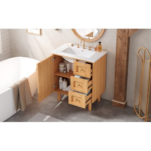 30 Inch Bathroom Vanity with Ceramic Sink, Bathroom Vanity with 3 Drawers, 1 large Soft Closing Door, Farmhouse Bathroom Storage Cabinet , Ideal for Home