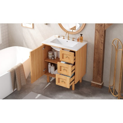 30 Inch Bathroom Vanity with Ceramic Sink, Bathroom Vanity with 3 Drawers, 1 large Soft Closing Door, Farmhouse Bathroom Storage Cabinet , Ideal for Home